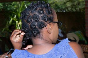 Nefuno showed us how she uses bantu knots to style shorter hair.